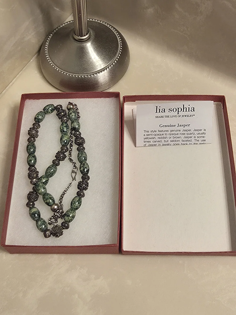 lia sophia Green Jasper Beaded Necklace